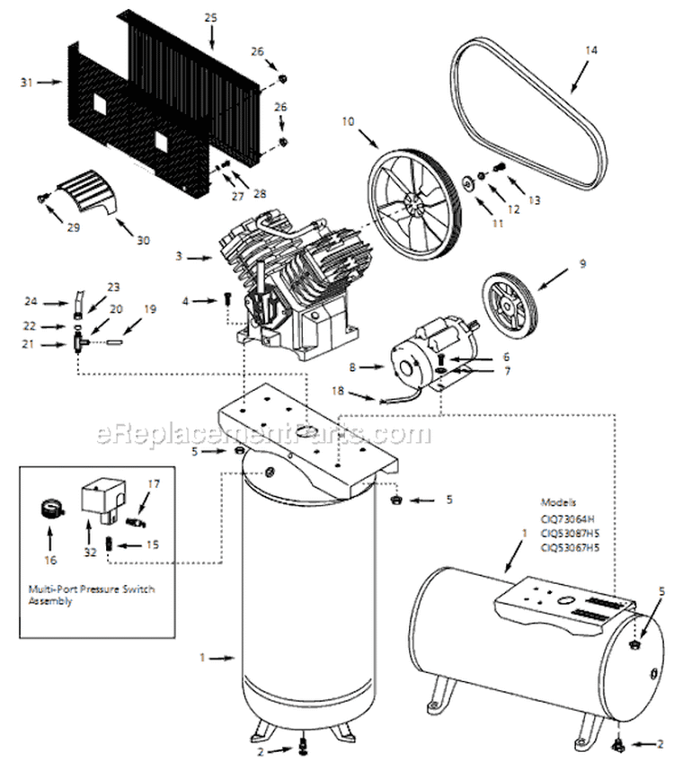 Page A Diagram and Parts List for CIQ71080V 1999 Campbell Hausfeld Compressor